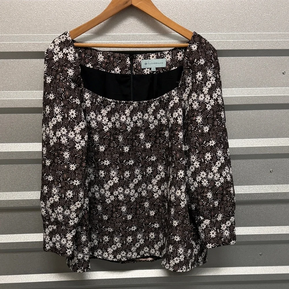 Tuckernuck Puff Sleeve Square Neck Floral Top‎ Size XXL Feminine Office Blouse